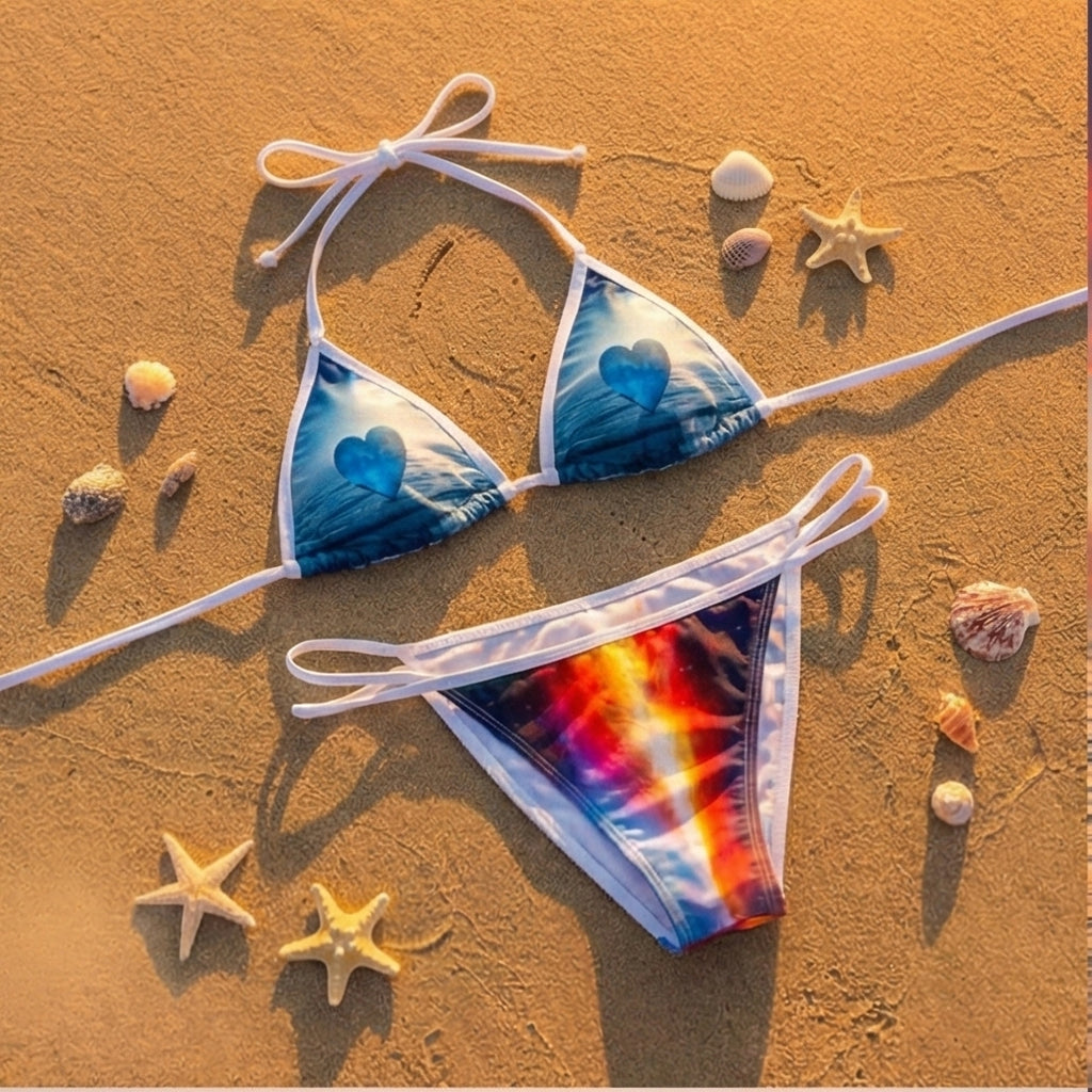 Ocean Heart Glow - Conjunto de bikini premium brillante